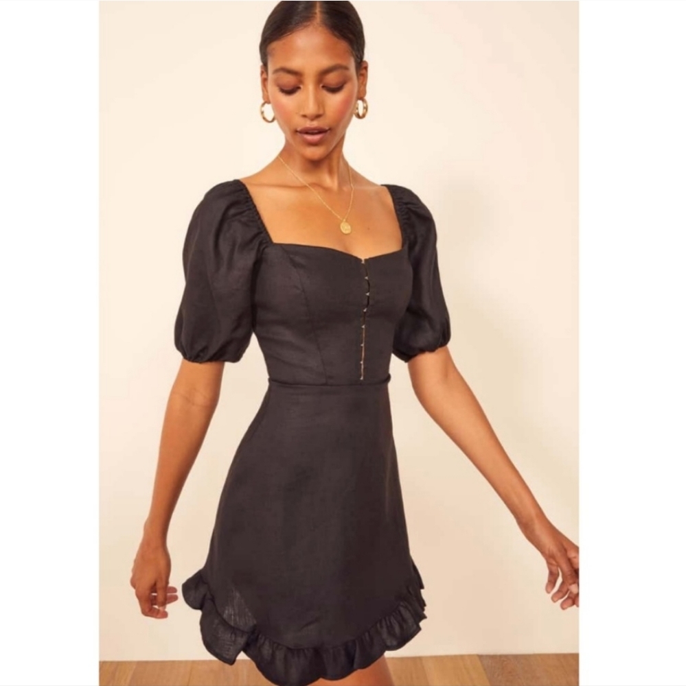REFORMATION Puff Sleeve Linen Minidress